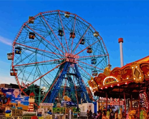 Denos Wonder Wheel Amusement Park Diamond Paintings