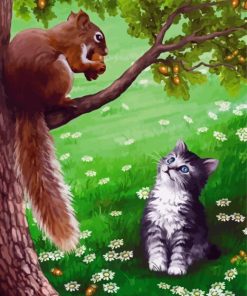Kitten And Squirrel Diamond Paintings