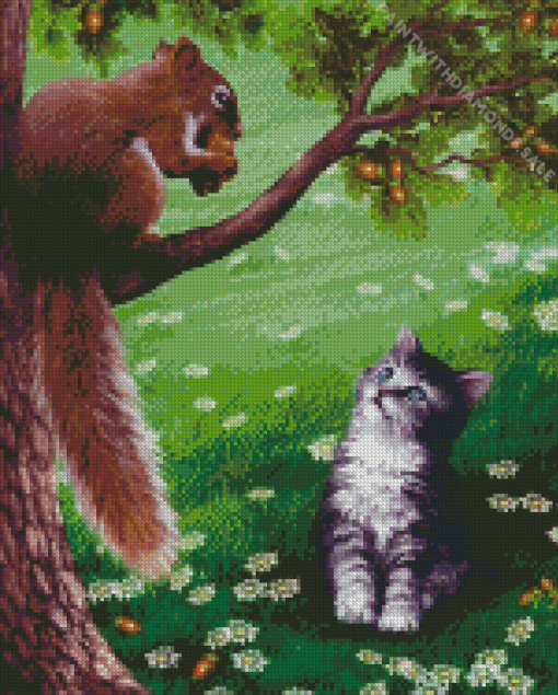 Kitten And Squirrel Diamond Paintings