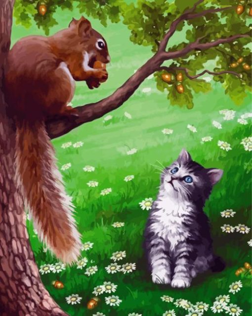 Kitten And Squirrel Diamond Paintings