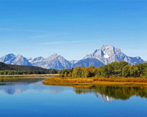 Mount Moran Lake In Wyoming Diamond Paintings