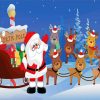 Santa and reindeer with christmas gifts Diamond Paintings