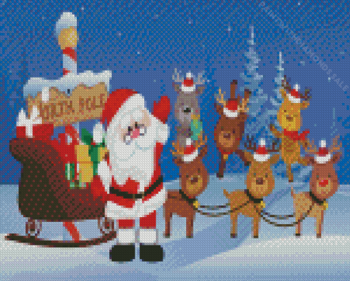 Santa and reindeer with christmas gifts Diamond Paintings