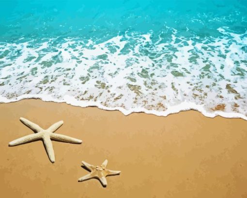 Starfish on beach with blue ocean Diamond Paintings