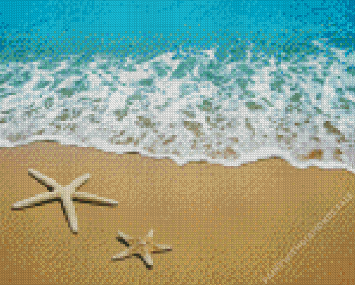 Starfish on beach with blue ocean Diamond Paintings