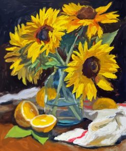 Sunflowers and lemons on table Diamond Paintings