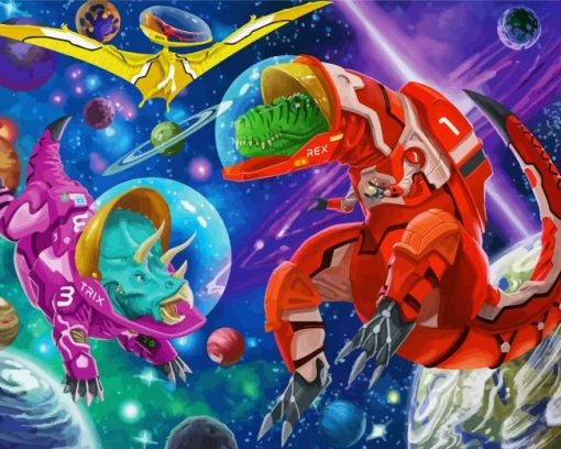 dinosaur astronaut in space Diamond Paintings