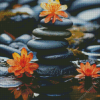 flowers and zen stones water reflection Diamond Paintings