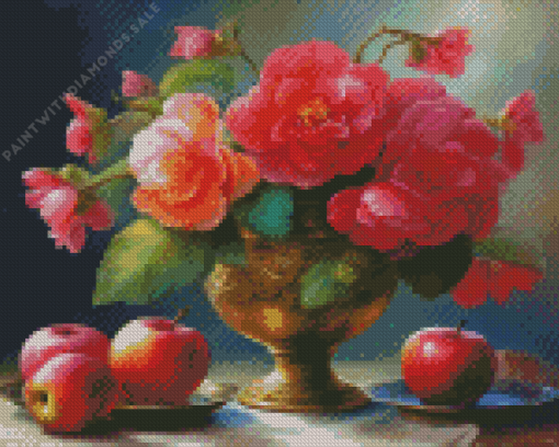 Begonias Vase And Apples Diamond Painting