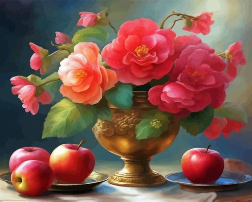 Begonias Vase And Apples Diamond Painting