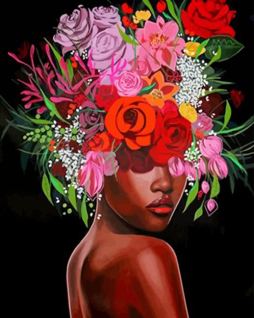 Black woman and flowers Diamond Paintings