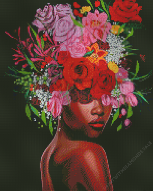 Black woman and flowers Diamond Paintings