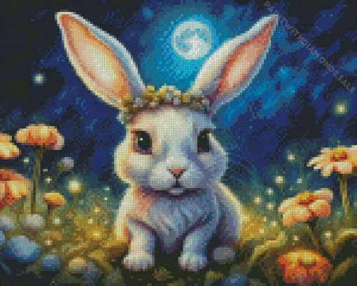 Bunny in flower field Diamond Paintings
