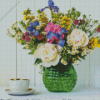 Coffee cup and flowers Diamond Paintings