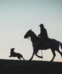 Cowboy Horse And Dog Silhouette Diamond Painting