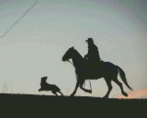 Cowboy Horse And Dog Silhouette Diamond Painting