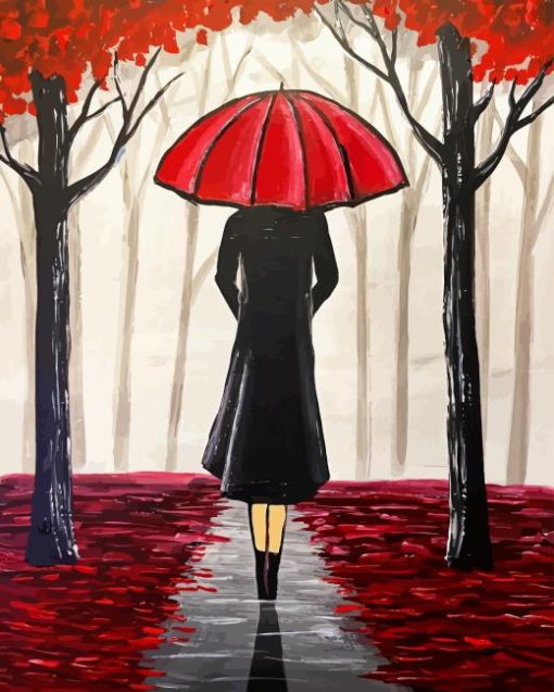 Girl with red umbrella Diamond Paintings