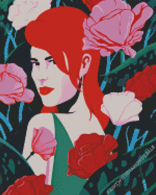 Illustration Woman With Flowers Diamond Paintings