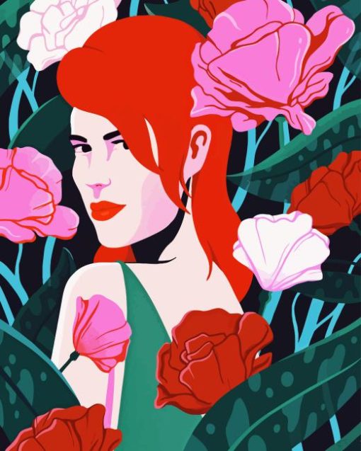 Illustration Woman With Flowers Diamond Paintings