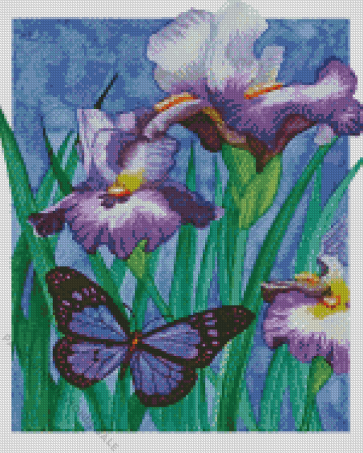 Irises And Butterflies Diamond Painting