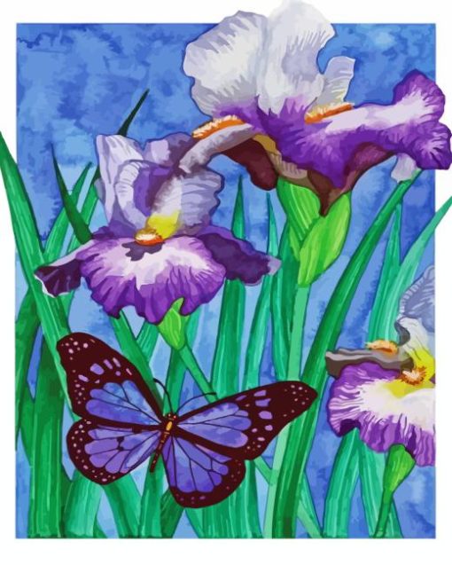 Irises And Butterflies Diamond Painting