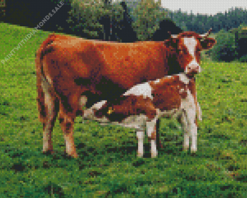 Mother and baby cow Diamond Paintings