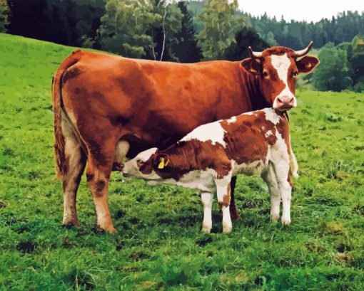 Mother and baby cow Diamond Paintings