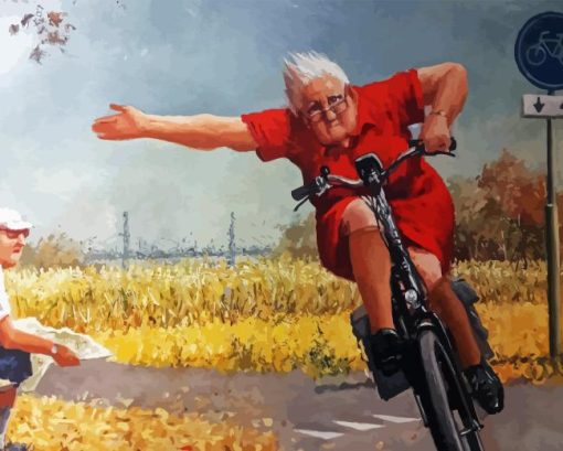 Old Woman On Bicycle Diamond Paintings