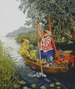 Old Women On Boat Diamond Paintings