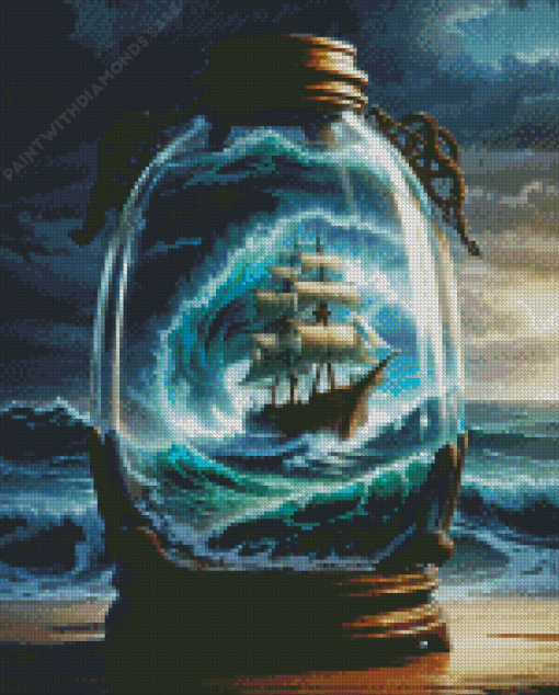 Pirate ship in bottle Diamond Paintings