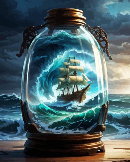 Pirate ship in bottle Diamond Paintings