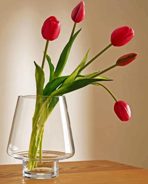 Red tulips in vase Diamond Paintings