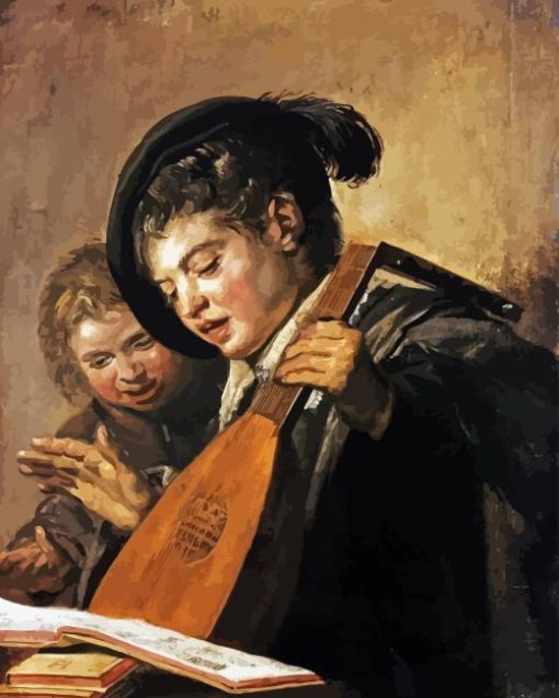 Two Singing Boys with a Lute and a Music Book Diamond Paintings