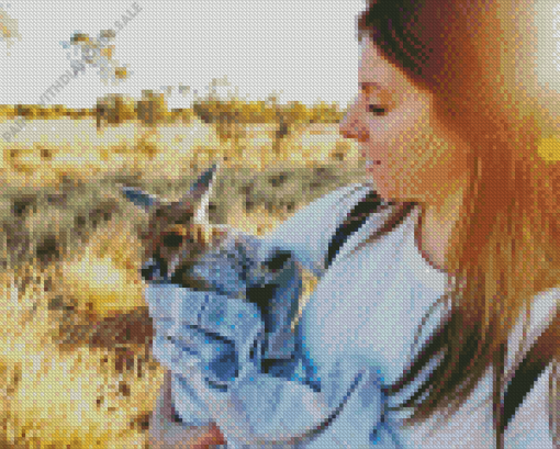 Woman Holding Kangaroo Diamond Painting