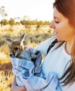 Woman Holding Kangaroo Diamond Painting