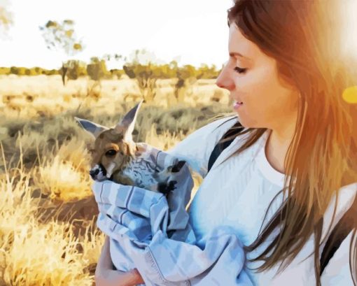 Woman Holding Kangaroo Diamond Painting