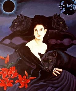 Woman with panthers Diamond Paintings