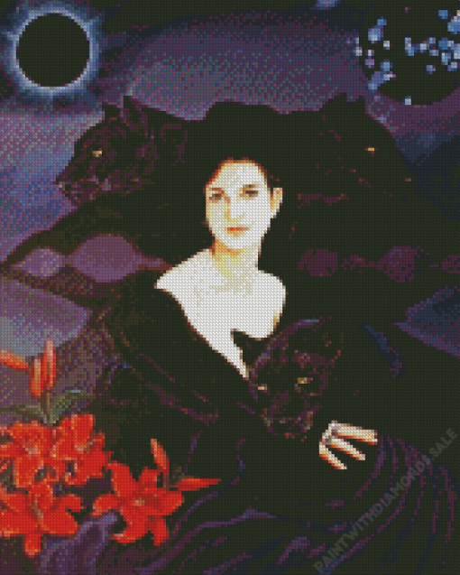 Woman with panthers Diamond Paintings