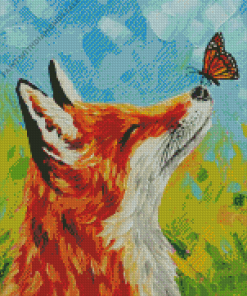 Abstract Fox With Butterfly on Nose Diamond Painting