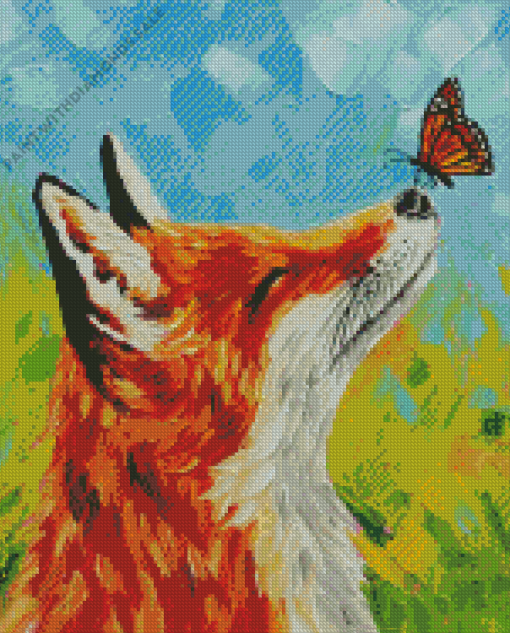 Abstract Fox With Butterfly on Nose Diamond Painting