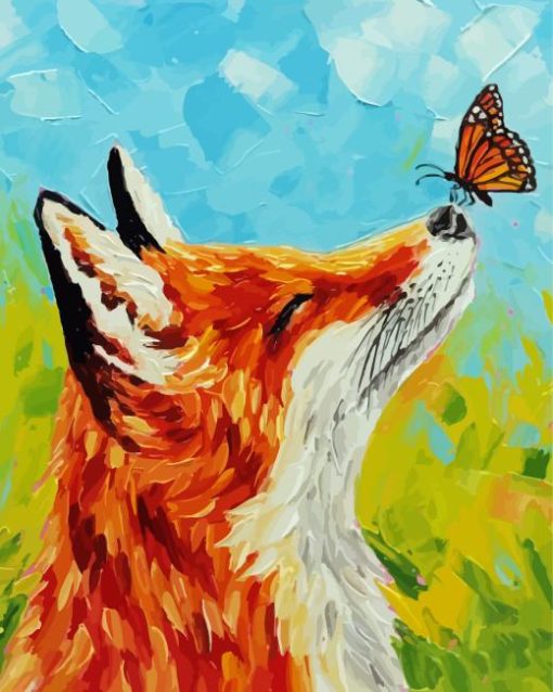 Abstract Fox With Butterfly on Nose Diamond Painting