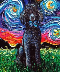 Black Poodles Starry Night Diamond Painting