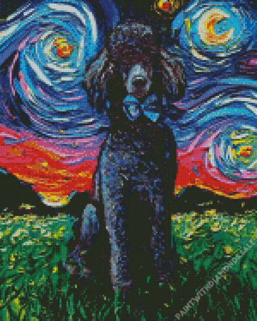 Black Poodles Starry Night Diamond Painting