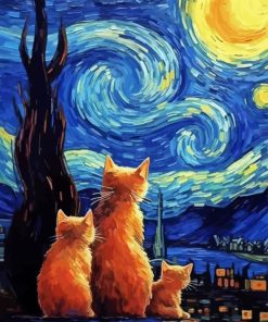 cat starry night Diamond Paintings