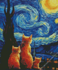 cat starry night Diamond Paintings