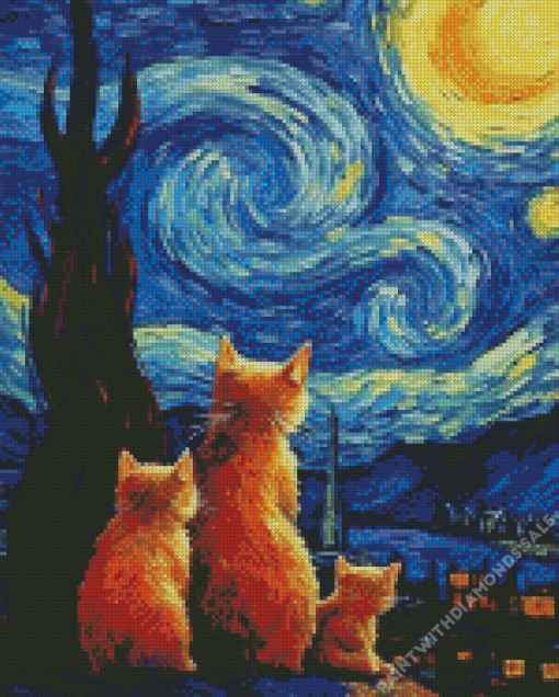 cat starry night Diamond Paintings