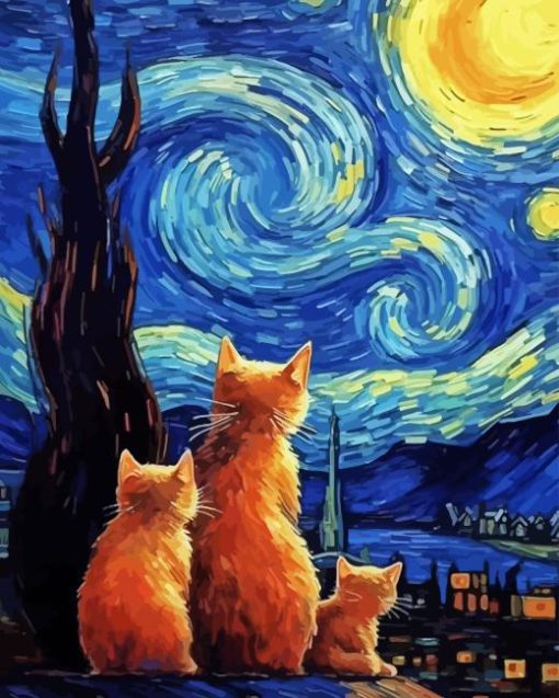 cat starry night Diamond Paintings