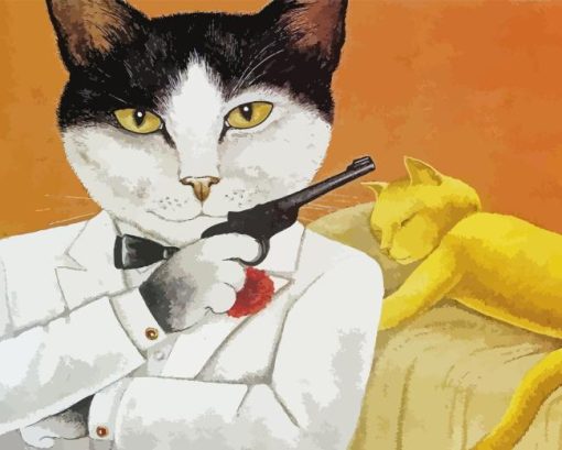 cat with gun diamond paintings