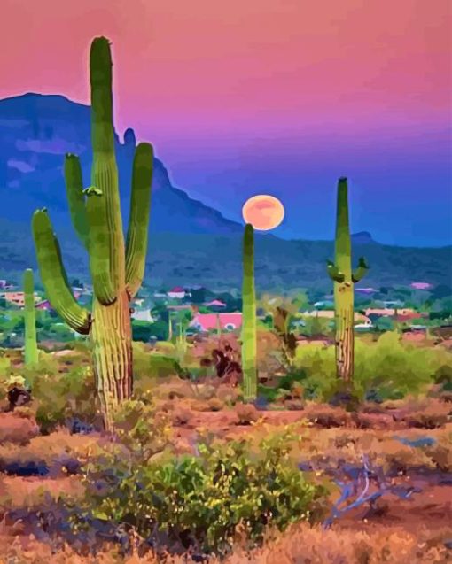 desert with cactus Diamond Paintings