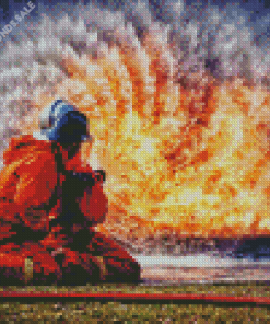 Fireman Fighting Fire Diamond Painting